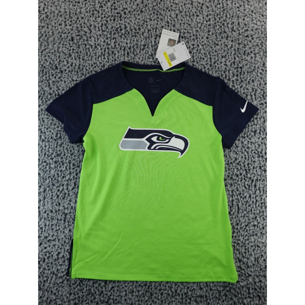 Nike‎ Dri-Fit Women's Seattle Seahawks NFL Football Navy Short Sleeve Sz S NKZW